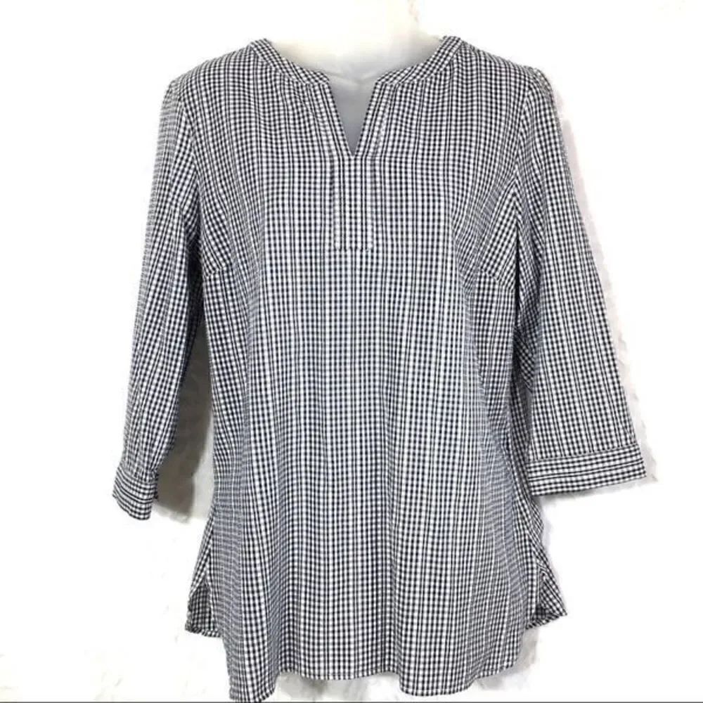 Talbots black white checkered shirt top blouse